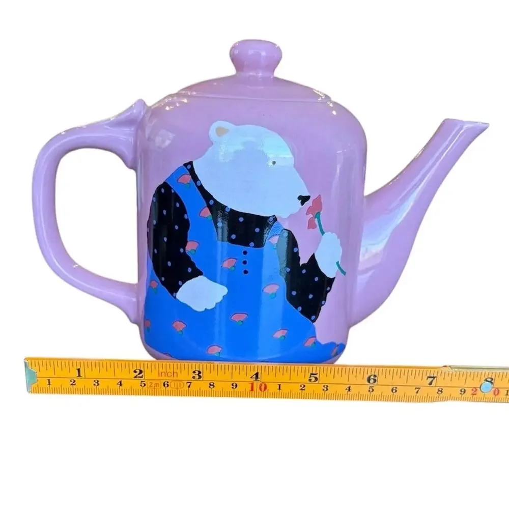 Paris Bottman Bear Teapot Folksy Pink Ceramic 1988 Bottman Design Japan